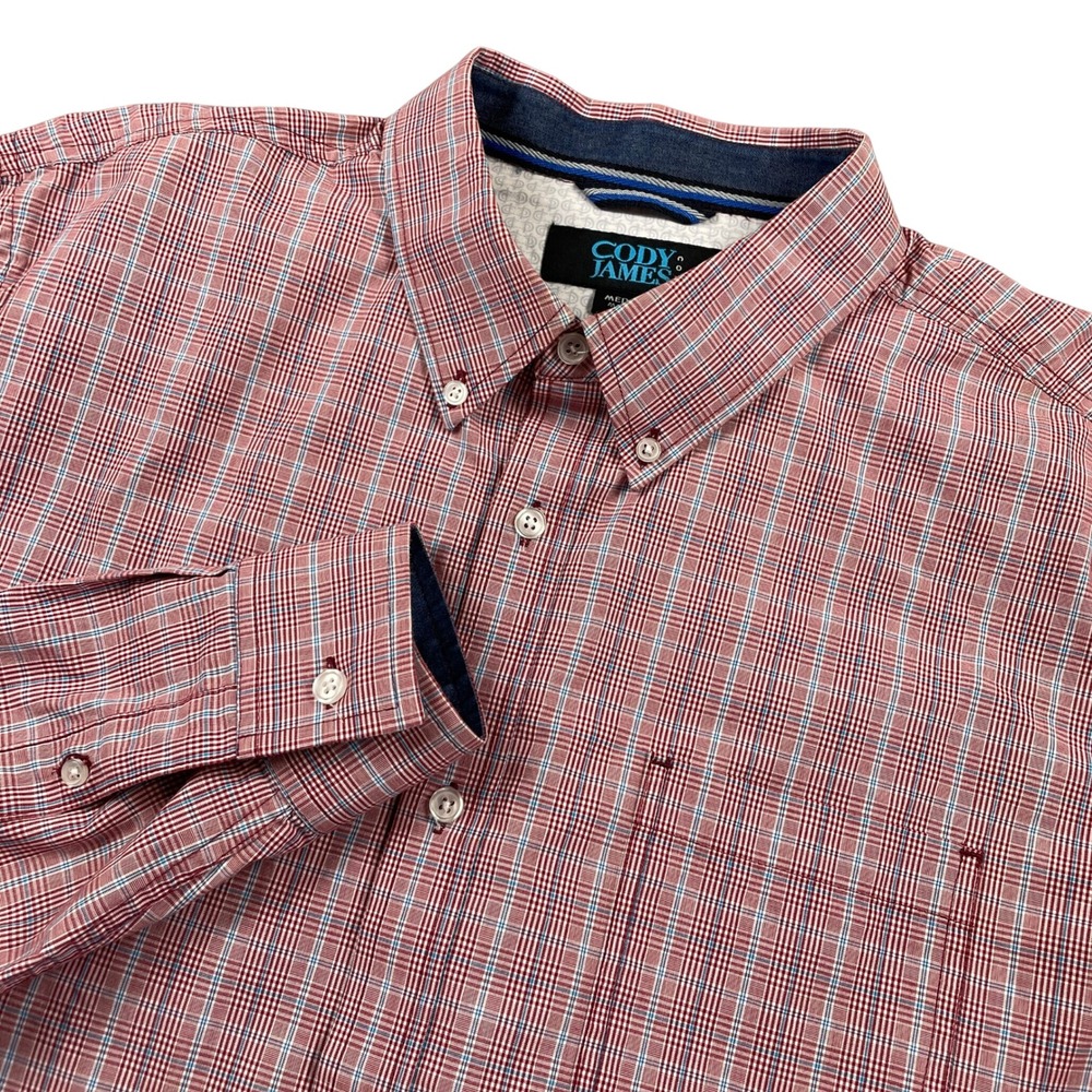 Cody James Core‎ Men's Med Red White Plaid Long Sleeve Button Down Shirt Western
